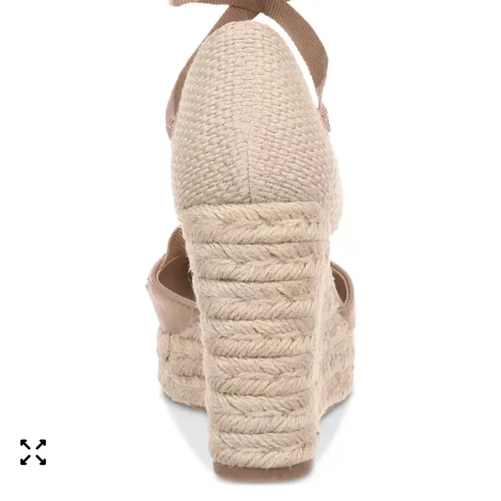INC Womens Wrapping Ankle Maxx Almond Wedge Platform Espadrille Shoes 9 NWT